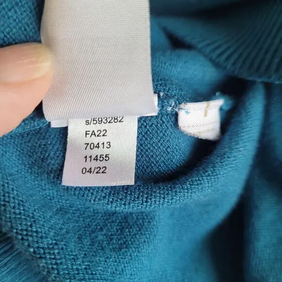 Loft Sweater Medium Teal Puff Sleeve Solid Round Neck Long Sleeve Soft 593282 - Picture 9 of 16